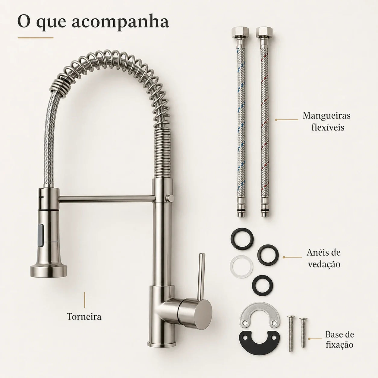 Torneira Vienne com mangueiras flexíveis anéis de vedação e peças de fixação inclusas