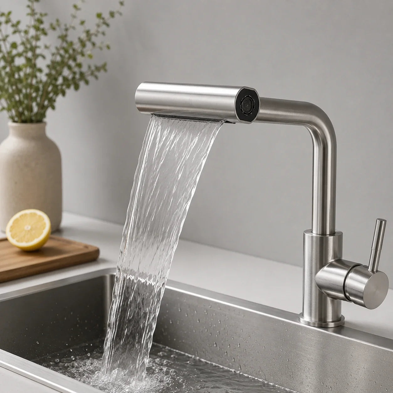 Torneira Ravelli Évora em inox 304 utilizando modo jato cascata