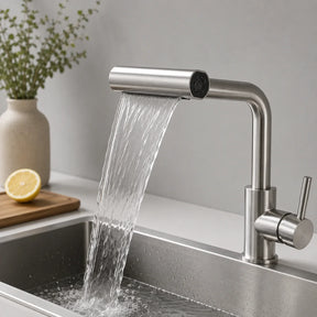 Torneira Ravelli Évora em inox 304 utilizando modo jato cascata