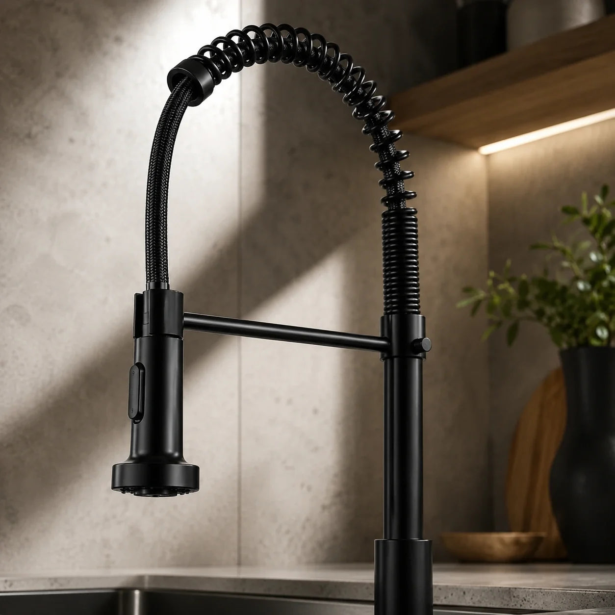 Detalhe da ducha flexível e mola da Torneira Gourmet Ravelli Milano