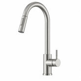 Torneira Gourmet Sienne Touch em aço escovado com bica extensível sobre fundo branco