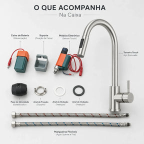 Torneira Sienne Touch com caixa de bateria sensor peso de gravidade vedação e mangueiras inclusas