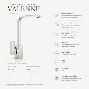 Ficha técnica da Torneira Monocomando Valenne cromada para cozinha